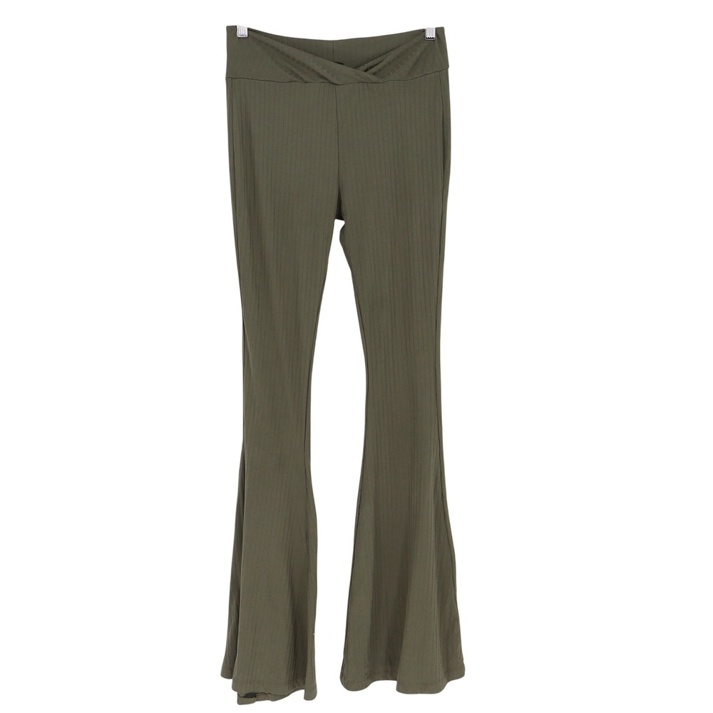 Rue21 Olive Green Ribbed Flare Pants Crossover Waist Bell Bottoms Small